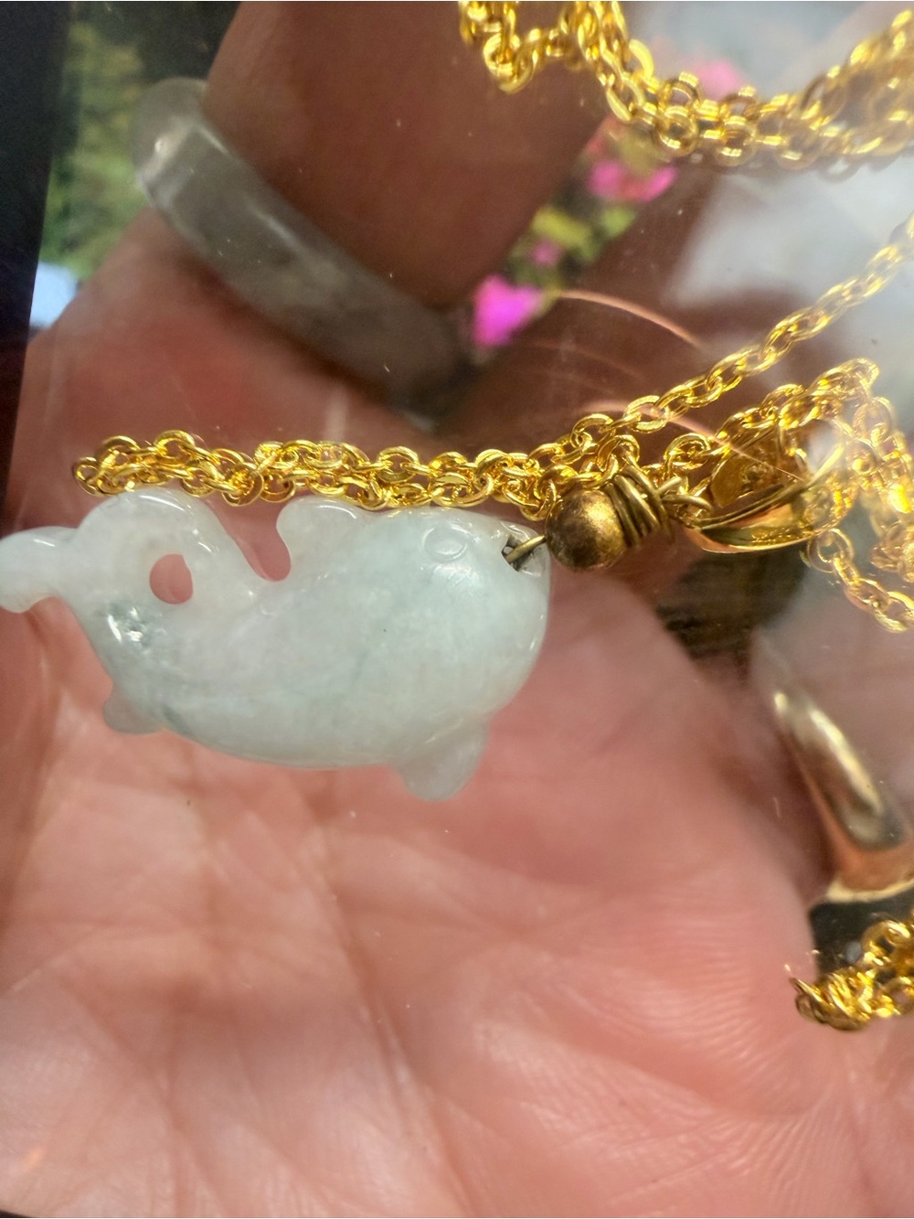 Gold PLATED Chain Necklace with Light Green Jade Fish Pendant